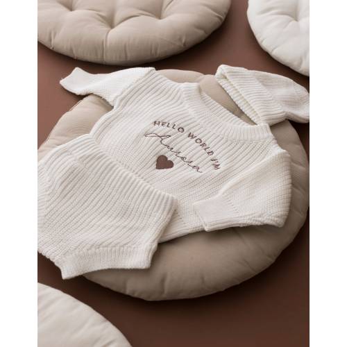 Personalised Hello World Baby Outfit Embroidered Newborn Baby Gifts Neutral Baby Gifts Boys Girls Knitted
