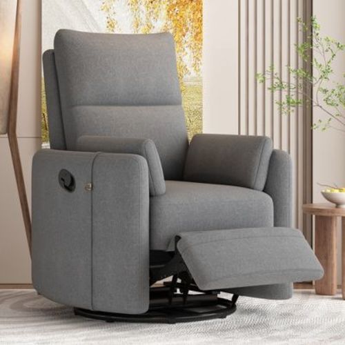 360 Degree Swivel Recliner, Manual Rocker Chair With 2 Removable Pillows, Dark Gray - Modernluxe