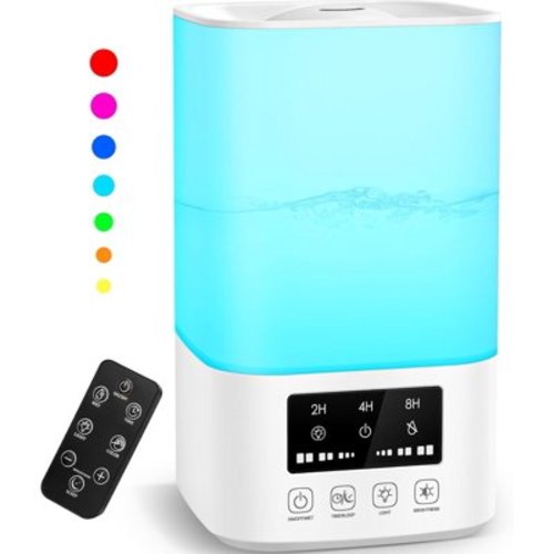 Cool Mist Humidifiers for Bedroom, Humidifiers for Large Room Baby Home Plants, Quiet 3L Ultrasonic Air Humidifier Top Fill with Remote Control, Adjustable Nozzle, Night Light, Auto Shutoff(white)