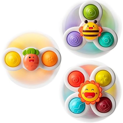 3PCS Suction Cup Spinner Toys for 1 2 Year Old Boys Spinning Toys 12-18 Months Sensory Toys for Toddlers 1-3 First Birthday Baby Gifts for Girls