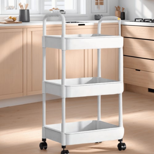 3-Tier Rolling Storage Cart – Multi-Purpose Utility Organizer for Kitchen, Bathroom, Bedroom, and Office