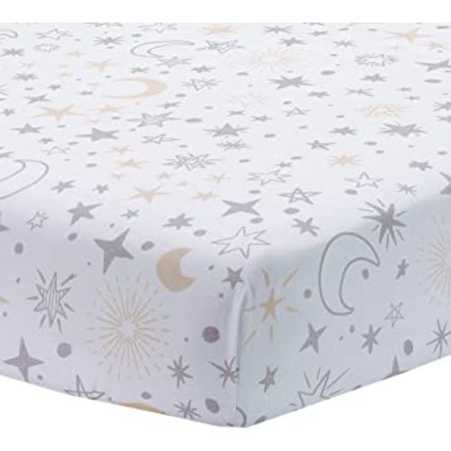 Lambs & Ivy Goodnight Moon 100% Cotton White Fitted Crib Sheet - Moon/Stars