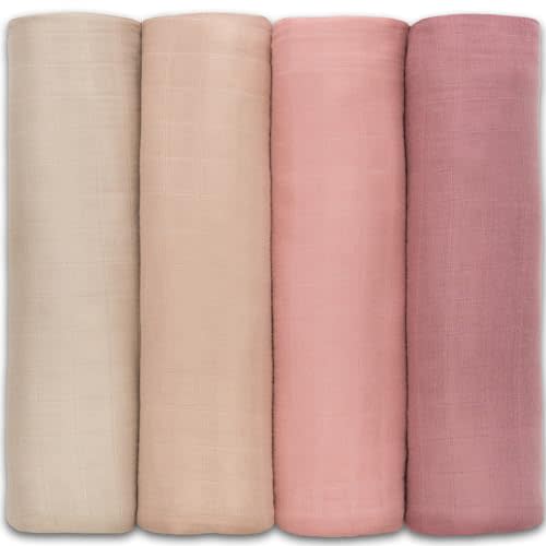 Comfy Cubs Muslin Swaddle Blankets Neutral Receiving Blanket Swaddling, Wrap for Boys and Girls, Baby Essentials, Registry & Gift (Cream, Blush, Bold Blush, Mauve)