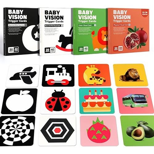 High Contrast Baby Flash Cards, 80 PCs 160 Page Black White Colorful Visual Stimulation Learning Activity Card for Babies Ages 0-3-6-12-36 Months, Newborn Infants Toys Gift, for Baby Sensory Develop
