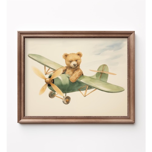 Teddy Bear Flying Airplane Nursery Print Teddy Bear Plane Kids Room Art Vintage Airplane Nursery Decor Teddy Bear Kids Room Bespoke Littles