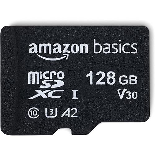 Amazon Basics Micro SDXC Memory Card with Full Size Adapter, A2, U3, Read Speed up to 100 MB/s, 128 GB, Black