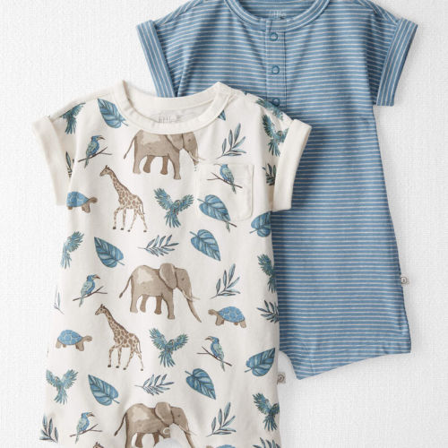 Blue Stripes, Safari Print Baby 2-Pack Organic Cotton Rompers | Carter’s Oshkosh Canada
