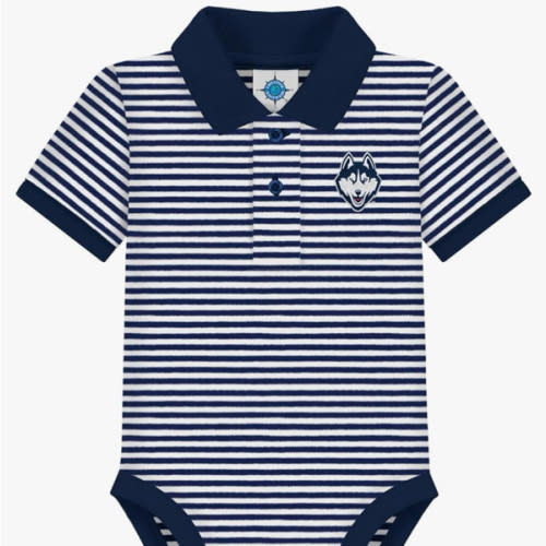 Creative Knitwear College Baby Striped Polo Bodysuit - Team Logo, Multiple Colors, for Boys & Girls (0-12 Months)