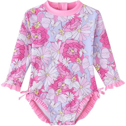 UMELOK Baby Girl Swimsuit Infant Rashguard Swimwear One Piece UPF 50+ Sun Protection Rash Guard Bathing Suit
