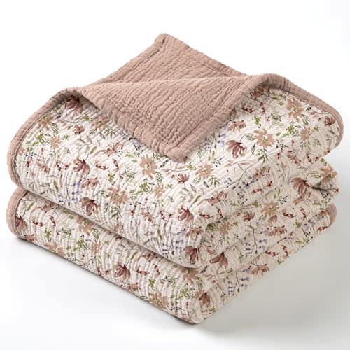 lulumoon Muslin Blanket Baby for Girls: Cotton Crib Blanket with Wildflowers - Soft Lightweight for Daycare 47"x47"（Sand Floral）