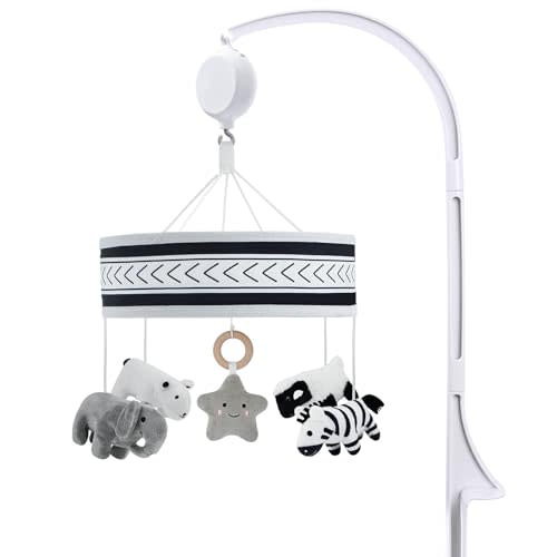 Lovvie & Joy Baby Crib Mobile,Mobile for Crib with 35 Lullabies and Stuffed Animals Hanging Toys for Newborns Boys and Girls,Black & White Animals Nursery Decor
