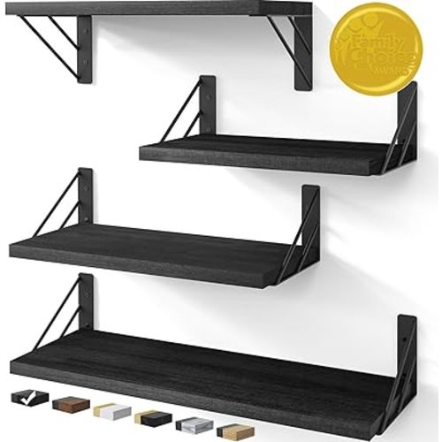 BAYKA Wall Shelves for Bedroom Decor, Floating Shelves for Wall Storage, Display Mounted Rustic Wood Shelf for Books,Plants,Small Shelf for Bathroom,Kitchen,Living Room(Set of 4)