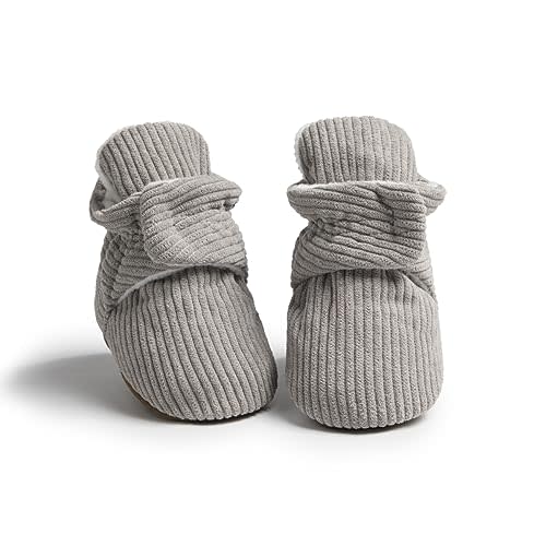 Babelvit Newborn Baby Boy Girl Soft Fleece Booties Stay On Infant Slippers Socks Shoe Non Skid Gripper Toddler First Walkers Winter Ankle Crib Shoes
