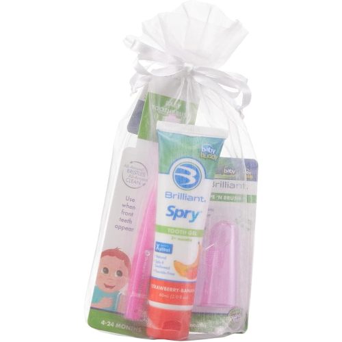 Baby Buddy Brilliant Infant Oral Care Set, 5 PC, Includes Tooth Gel, Finger Toothbrush, Wipe-N-Brush, Baby's 1st Toothbrush, Baby Toothbrush, Silicone Bristle Toothbrushes - Teethers, Pink