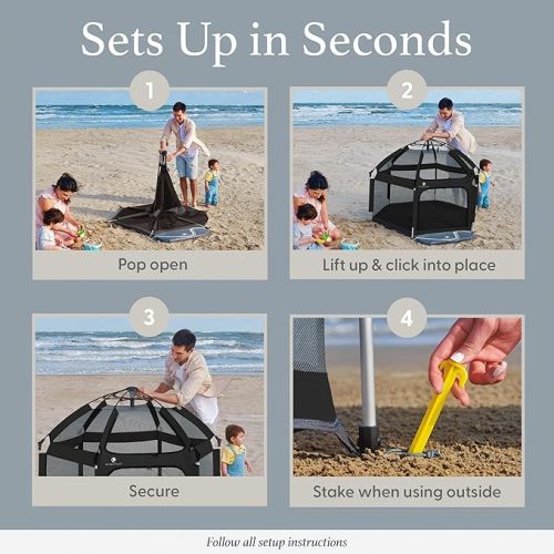 POP 'N GO PLAYPEN - Indoor & Outdoor Baby Playpen for Babies and Toddlers - Baby Beach Tent, Foldable, Portable W/Canopy, Travel Bag, & Mosquito Net - Pop Up Pack and Play Tent (Black)