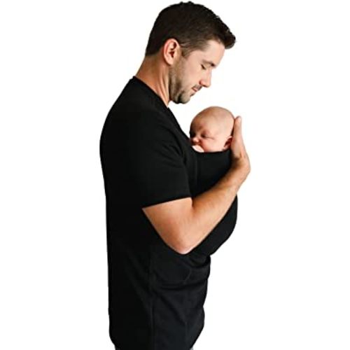 Lalabu Dad Shirt Baby Carrier | The Original Dad Baby Carrier Shirt That Looks Like a Tee | Designed to Help New Dads Bond | Comfortable & Easy to Use Mens Baby Carrier | Pure Black, L, Short Sleeve