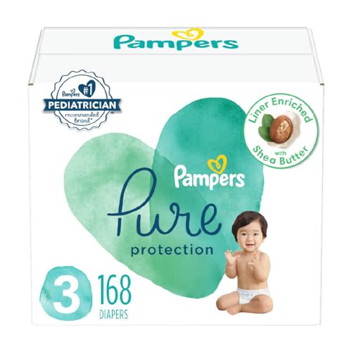 Pampers Pure Protection Diapers - Size 3, One Month Supply (168 Count), Hypoallergenic Premium Disposable Baby Diapers