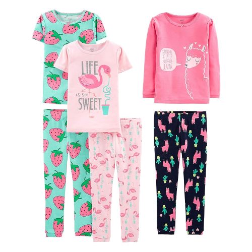 Simple Joys by Carter's Babies, Toddlers, and Girls' 6-Piece Snug-Fit Cotton Pajama Set, Pack of 3