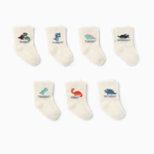 Small Story Days of the Week Crew Socks (7-pack) - Dino Days, 0-3 M