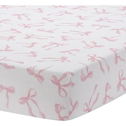 Lambs & Ivy Coquette Bows Aesthetic Pink Cotton Baby Fitted Crib/Toddler Sheet