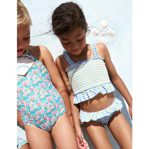 Pretty Peplum Bikini-Smocked Gingham Daisy