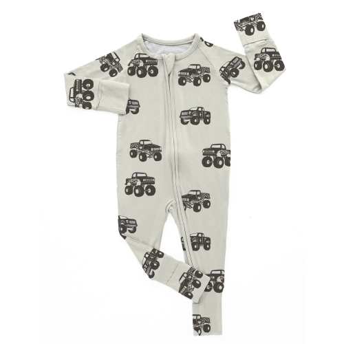 Cream Monster Trucks | Bamboo Romper