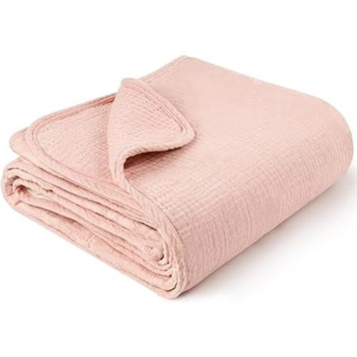 Konssy Muslin Baby Blankets for Girls, 100% Cotton Crib Blanket for Baby Infant Toddler, Super Soft and Lightweight Nursery Blankets 40"x36" (Pink)