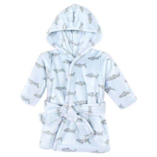 Hudson Baby Infant Boy Plush Animal Face Bathrobe, Blue Shark, 0-9 Months