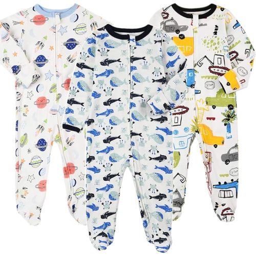 Aablexema Baby Footie Pajamas with Mittens - 3Pcs Infant Footed Sleeper Cotton Sleepwear Outfits