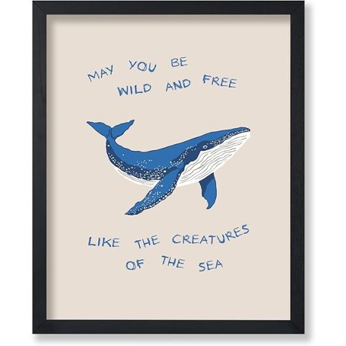 Poster Master Be Wild And Free Print - Retro Whale Poster - Creatures Of the Sea Art - Motivational Wall Design - Chic Boho Art - Inspiring Ocean or Beach House Wall Decor - 16x20 UNFRAMED Wall Art