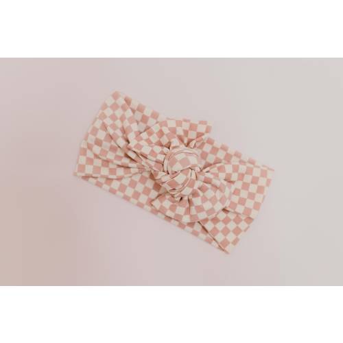 Mauve Checkered Baby Headwrap, Valentine's Day Girl Turban, Pink Adjustable Toddler Bow, Tie-on Hair Accessory, Girl Headband