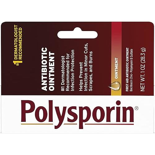 Polysporin First Aid Topical Antibiotic Skin Ointment With Bacitracin Zinc & Polymyxin B Sulfate, For Infection Protection & Wound Care, Neomycin-Free, Travel Size, 1 oz