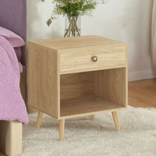 Small Bedside Table With Drawer Nightstand, Elegant Nightstand Doubles As A Small Bedside Table With Drawer Open Compartment, And Pine Wood Legs