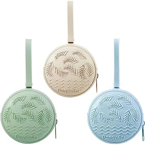 PandaEar 3 Pack Silicone Pacifier Holder Case, Portable Travel Pacifier Pouch for Newborns, BPA-Free Silicone Pacifier Storage Container for Boys & Girls (Green, Blue, Cream)
