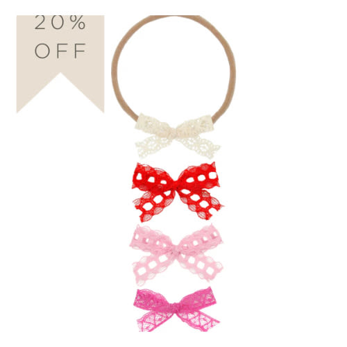 Lace Bow 4 Pack - Mini Hot Pink Headbands