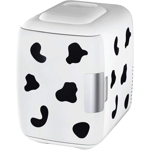 Cooluli Skincare Mini Fridge for Bedroom - Car, Office Desk & Dorm Room - Portable 4L/6 Can Electric Plug In Cooler & Warmer for Food, Drinks, Beauty & Makeup, 12v AC/DC & Exclusive USB, Cow Print