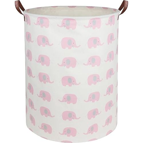 Baby Laundry Basket Pink Elephant Baby Hamper Collapsible Kids Toy Storage Bin Organizer with Handles for Girls,Nursery Decor(Pink Elephant)
