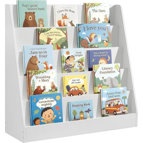 SONGMICS Kids Bookcase, 5-Tier Montessori Bookshelf, Front-Facing Book Display Rack, for Children's Room, Reading Nook, 11.8 x 31.5 x 31.5 Inches, Cloud White UGKR076WZ01