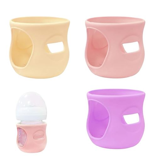 3 Pack Glass Baby Bottle Sleeve for Philips Avent Glass Bottle, Anti Breakage Bottle Holder for Baby for Phillips Avent Anti Colic Bottles 4 oz (3, Pink + Purple + Beige, 4 oz) - 4 Ounce