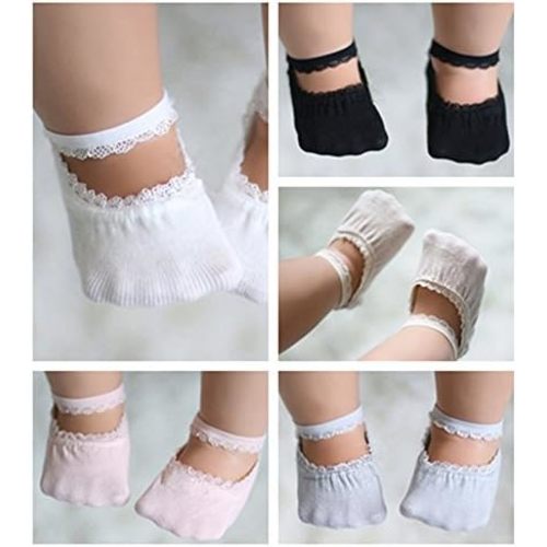 Baby Girl Socks Lace Non-skid Toddler Socks Newborn Infants Anti Slip Skid Princess Mary Jane Dress Socks 0-3T 5 Pcs