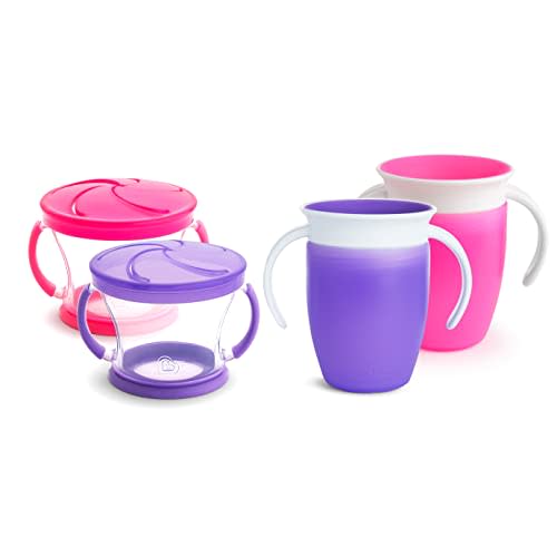 Munchkin® Miracle® 360 Trainer Cup and Snack Catcher, 4 Piece Set, Pink/Purple - Pink/Purple + Sippy Cups