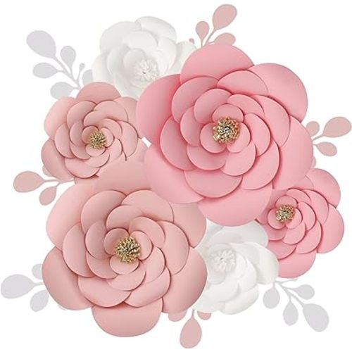 3D Paper Flower Decorations for Wall, 3D Artificial Flower for Wedding Centerpiece Bridal Shower Birthday Party Backdrop Nursery Wall Decor (Pink Paper Flower)