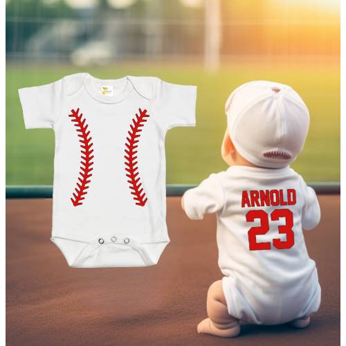 Baby Bodysuit - Custom Personalized Baseball Jersey Bodysuit with the Name and Number of Your Choice