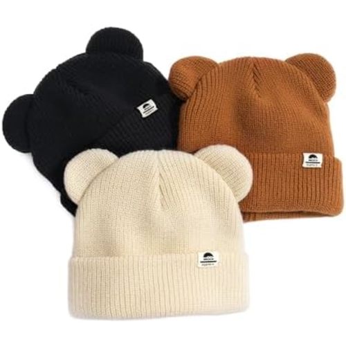 FURTALK Baby Beanie Winter Hat with Bear Ear for Infant Toddler Boys Girls Soft Knitted Skull Cap