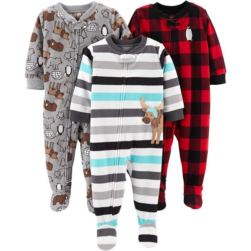 Simple Joys by Carter's Toddlers and Baby Boys' Loose-Fit Flame Resistant Fleece Footed Pajamas, Pack of 3
