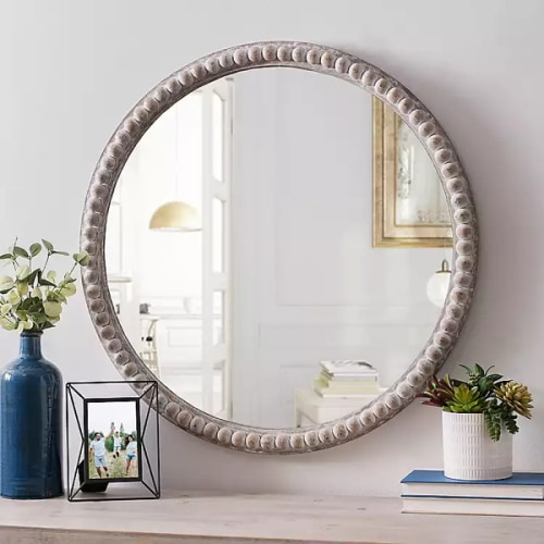 Round Natural Beaded Wall Mirror | Kirklands Home