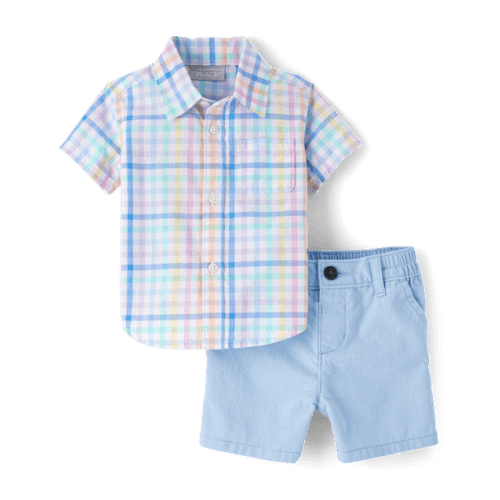 Baby Boys Dad And Me Gingham Poplin 2-Piece Outfit Set - Blue