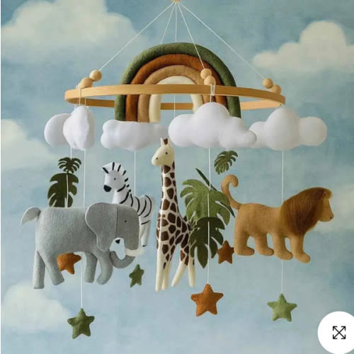 Safari Nursery Mobile with Rainbow | Realistic Felt Lion, Giraffe, Zebra & Elephant | Perfect Newborn Gift - Cozybabywear