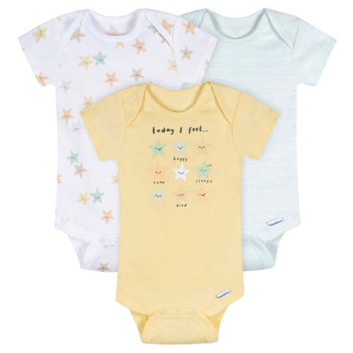 3-Pack Baby Neutral Starry Smiles Short Sleeve Onesies® Bodysuits