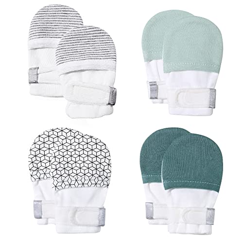 HAPIU Baby No Scratch Mittens Stay On, 100% Cotton Breathable, Adjustable Infant Gloves for Boys Girls, Newborn - 12 M